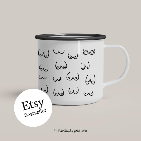Kubek emaliowany / BOSS FRIENDS / Funny Boobie Mug – Zabawny kubek na zewnątrz, prezent dla mamy, przyjaciółki od serca, na Boże Narodzenie, dla kempingowiczów