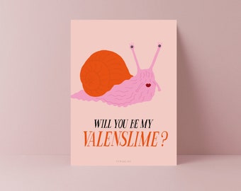 Valentinstagskarte / Valenslime / lustige Karte zum Valentinstag mit Schnecke und Wortspiel und Spruch Postkarte für Verliebte