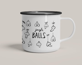 T G T W / Tasse aus Emaille / JINGLE BALLS / Tasse mit Spruch, zweite Wahl mit kleinen Beschädigungen, Sale, Geschenk mit kleinem Budget
