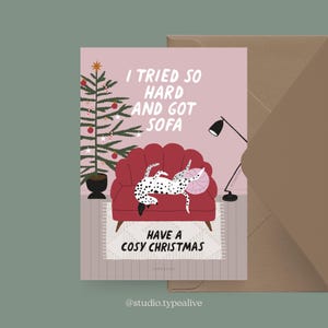 Weihnachtskarte / Petisfaction "Dogs" CHRISTMAS SOFA / Weihnachtskarten Set, lustige Weihnachtskarte mit Hund, Postkarte für Hundefans