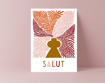 Postal / Una forma de decir saludo / Hermosa tarjeta como regalo para familiares o amigos Ilustración de flores Saludos gráficos Fiesta francesa