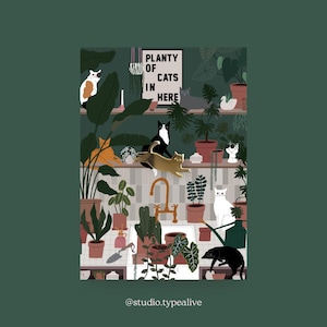 Spilla / PIANTA DEI GATTI / Spilla a forma di gatto in ottone con biglietto e frase divertente, come portafortuna o come regalo per gli amanti dei gatti