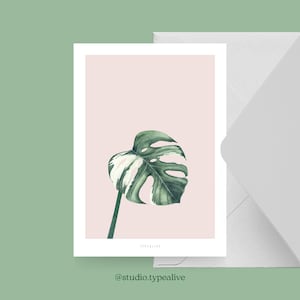 Carte pour diverses occasions / TROPCIAL NO. 11 / Carte postale pour de nombreuses occasions – comme salutation ou invitation pour des amis, monstera, plante, palmier, rose