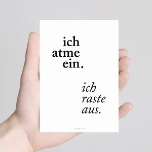 Postkarte / Ich Atme Ein / Lustige Karte mit Spruch typografische karte beste Freundin oder Familie Ich raste aus Yoga Bild 4