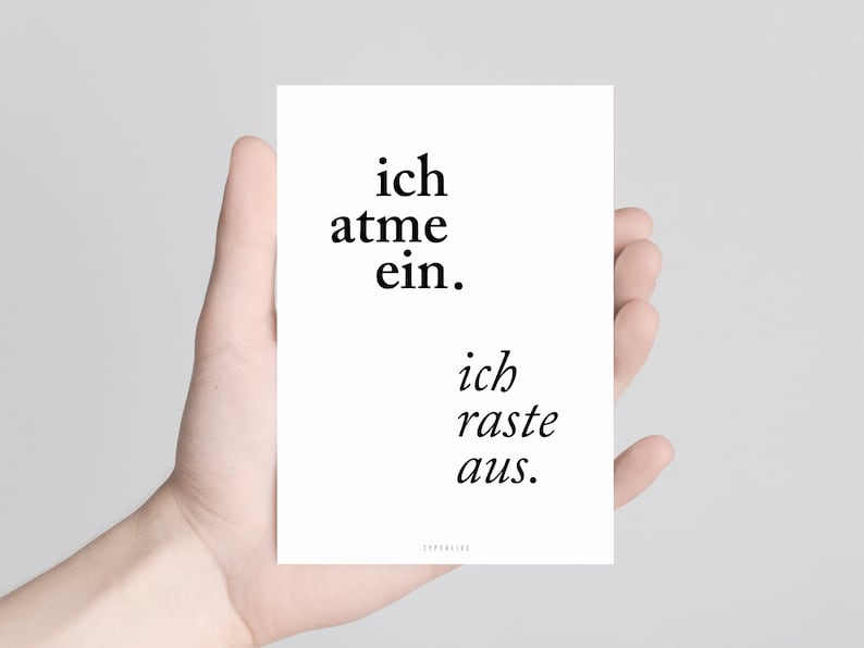 Postcard / Ich Atme Ein / Retro card Thank You for Lovers Birthday Card for her I Love You Valentine's Day typographic Greeting Card image 4