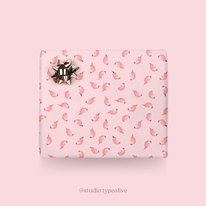 Gift wrap / PARTY SHRIMPS / Pink gift wrap with shrimps, for Christmas, wedding, birthday – exclusive gift wrapping
