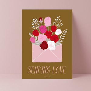 Postcard / Sending Love / Cute card with Flowers Envelope Birthday Card for her Mothers Day I Love You Valentine's Day Greeting Card
