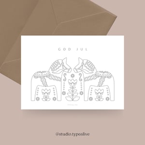 Carte de Noël / CHEVAUX DALA / Carte simple et belle pour Noël, cheval Dala suédois - Carte de voeux de l'Avent pour famille, ami