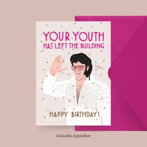 Geburtstagskarte / LEFT THE BUILDING / Lustige Geburtstagskarte mit witzigem Spruch – Perfekt für 30. oder 40. Geburtstag von Freunden