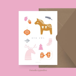 Carte de Noël / NOËL SUÉDOIS NO. 3/ Carte de Noël simple et belle - carte de voeux pour l'Avent avec un cheval de Noël