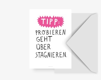 Postkarte Probieren / Motivation, Try, Grow, Typography, Letter, Card, Postcard, Greeting Card, Envelope, Present, Message, Letter