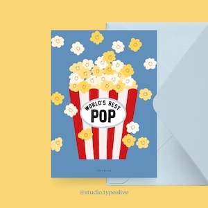 Vatertagskarte / WORLD'S BEST POP / Lustige Grußkarte für Papa mit Popcorn – Perfekt zum Geburtstag oder als witzige Karte zum Vatertag