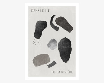 Riviere / Poster Abstrakte Kunst Flussbett Steine schwarz weiß Art Print Minimalistischer Druck im Scandi Stil Geschenk zum Geburtstag