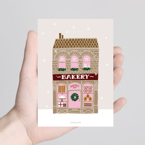 Weihnachtskarte / Bakery / schöne Karte zu Weihnachten mit Bäckerei als Geschenk für Freunde süße Grußkarte mit Illustrationen Thema Backen