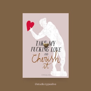 Distintivo / CHERISH MY LOVE / Spilla a forma di cuore in ottone con biglietto e frase divertente, come portafortuna, per Natale, regalo di compleanno