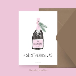 Cartão de Natal / ESPÍRITO NATAL NO. 1 / Postal engraçado de Natal com uma frase engraçada, champanhe - para amigos, familiares, colegas