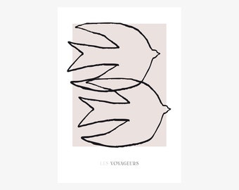 Voyageurs No. 1 / Poster Vögel Kunst schwarz weiß Art Print Minimalistischer Druck im Scandi Stil Geschenk zum Geburtstag Reisen Zugvögel