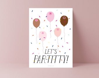 Postkarte / Par-Titty / Lustige Karte für Busenfreunde zum Geburtstag mit Spruch und Brüsten witzige Grußkarte zur Party mit Wortspiel