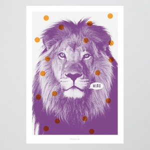 Poster Mural / Lion No. 2 (Meow) / Wild, Cat, Purple, Living Room Decoration, Housewarming Gift, Art Print, as a Gift