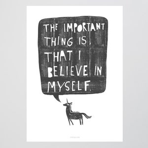 Poster mural / Believe / saying, unicorn, faith, living room decoration, housewarming gift, art print, as a gift