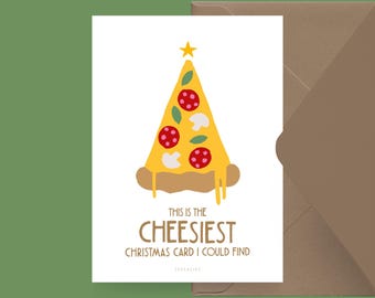 Carte de Noël / CARTE DE NOËL LA PLUS CHEESIEST / Carte postale amusante pour Noël avec pizza et dicton amusant - pour les amis, la famille