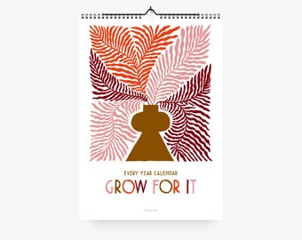 Wandkalender / Grow / Schöner Kalender 2023 in DIN A4 für jedes Jahr mit Blumen Illustration als Geburtstagskalender oder Geschenk schlicht