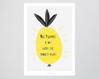 Ananas No. 4 / Tag, Traurigkeit, Gelb, Typography Art, Kunstdruck Poster, Wall-Art