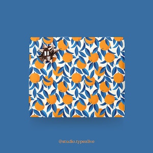 Gift wrap / FRUITY WRAP / Blue gift sheets with , for Christmas, wedding, birthday – exclusive gift packaging