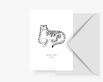 Postkarte Tiger/ Katze, Tiger, Tiere, Illustration, Karte, Grusskarte, Briefumschlag, Geschenk, Botschaft, Brief