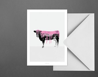 Postkarte / Pink Cow / Lustige Vintage Karte Tiere