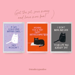 Cartão de aniversário/GATO DE ANIVERSÁRIO NO. 2 / Cartão de aniversário engraçado para gatos - Cartão postal engraçado com envelope, cartão de felicitações perfeito para mães de gatos als 3er Set