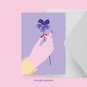 Karte zu div. Anlässen / HAND OF GREETINGS / Postkarte für viele Anlässe – als Gruß oder Einladung für Freunde und Familie, Hand mit Blume