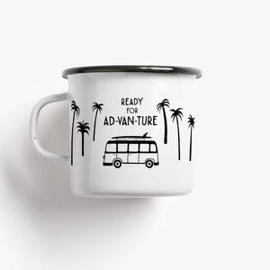 Enamel mug / AD-VAN-TURE / coffee mug, funny saying, camping mug, gift for friend for Christmas, van, camper, camping