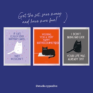 Geburtstagskarte / BIRTHDAY CAT NO. 1 / Lustige Geburtstagskarte mit Katze – Witzige Postkarte mit Umschlag, perfekte Grußkarte für Cat Mums als 3er Set