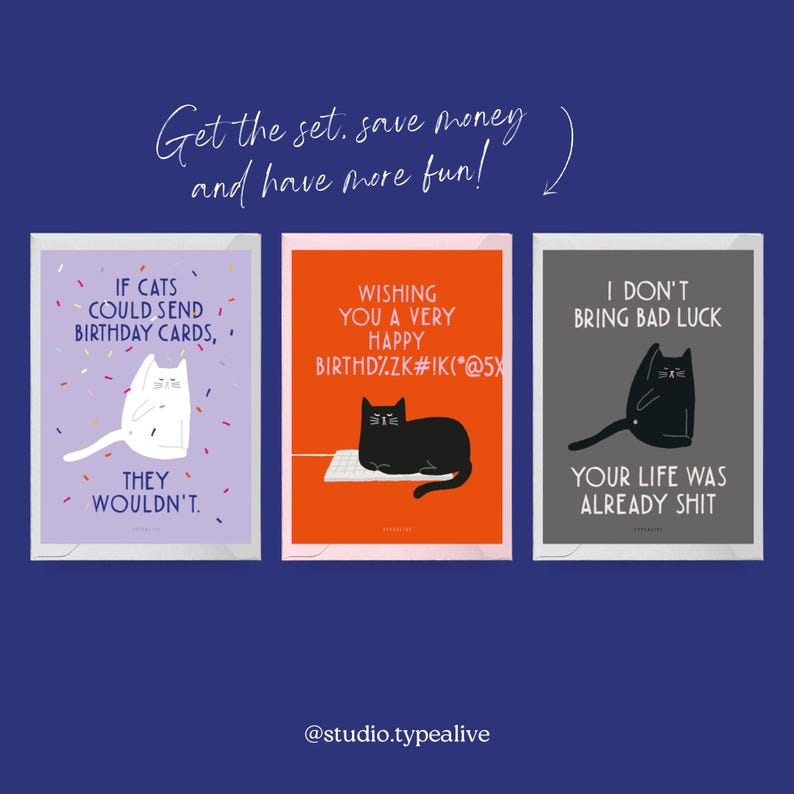 Geburtstagskarte / BIRTHDAY CAT NO. 1 / Lustige Geburtstagskarte mit Katze – Witzige Postkarte mit Umschlag, perfekte Grußkarte für Cat Mums als 3er Set