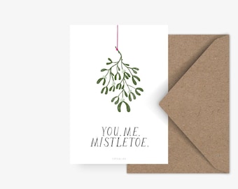 Weihnachtskarte / MISTLETOE / lustige Postkarte zu Weihnachten, als Geschenk oder Anhänger, für Kinder, die Mama oder Freundin