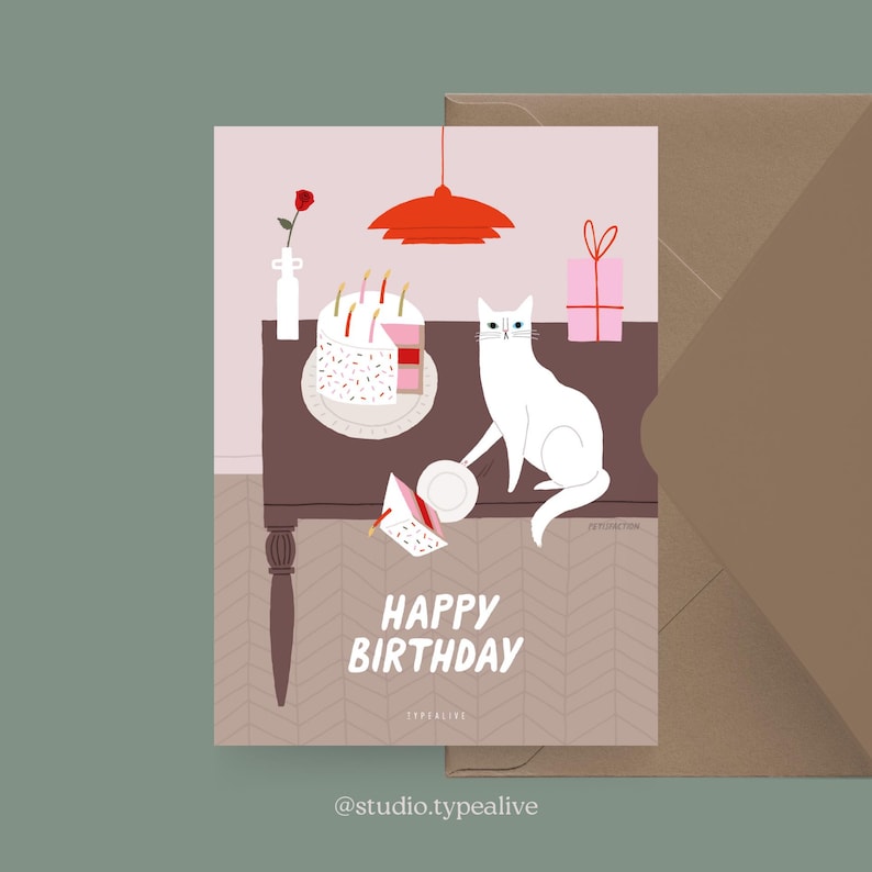 Carte d'anniversaire / Petisfaction "Chats" JOYEUX ANNIVERSAIRE / Ensemble de cartes postales chat, carte d'anniversaire amusante avec chat, carte postale pour les fans de chats image 1