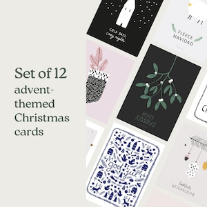Ensemble de cartes de Noël / SET de 12 « AVENT » / Magnifique ensemble de cartes de Noël avec illustrations de Noël - parfait pour les amis et la famille