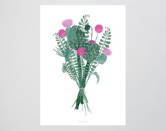 Wallflowers No. 1 / Blumenstrauß, Blumen, Pink, Typography Art, Kunstdruck Poster, Wall-Art