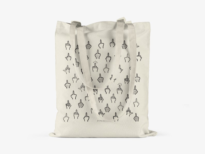 Baumwolltasche / F&K YOU / Öko-Stofftasche mit langen Henkeln, perfekt als Leinentasche zum Einkaufen, mit Mittelfinger Bild 3