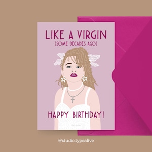 Biglietto di auguri di compleanno / LIKA A VIRGIN / Divertente biglietto di auguri di compleanno con una frase spiritosa, anni '90, retrò - per il 30° o 40° compleanno degli amici