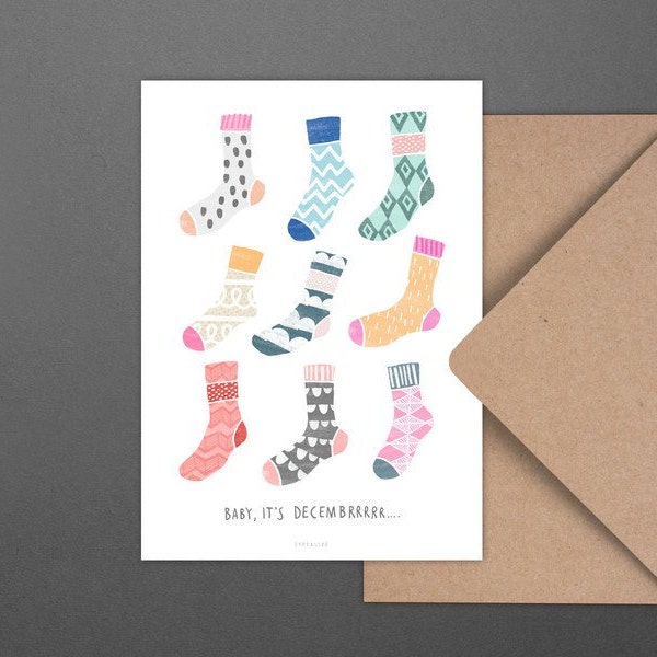 Weihnachtskarte Brrright Christmas No. 3 / Socks, Postcard, Greeting Card, Present, Christmas, Typography, Artprint