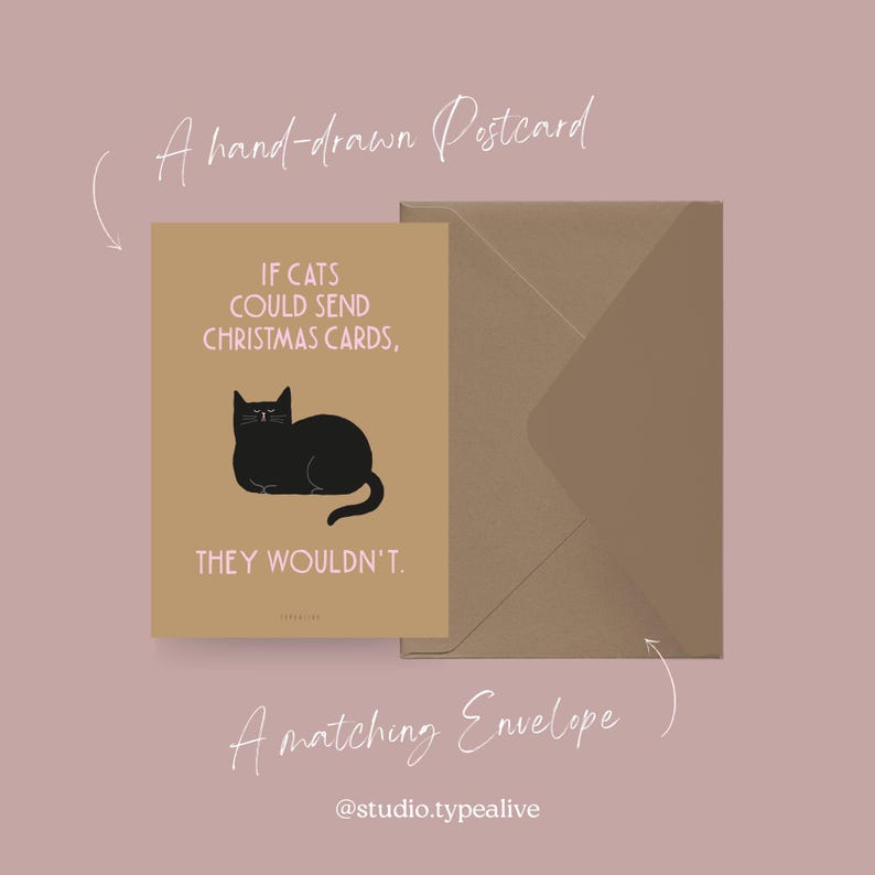 Carte de Noël / CHAT DE NOËL NO. 2 / Carte postale amusante pour Noël avec chat - dicton amusant, carte postale avec enveloppe, pour mamans chats image 3