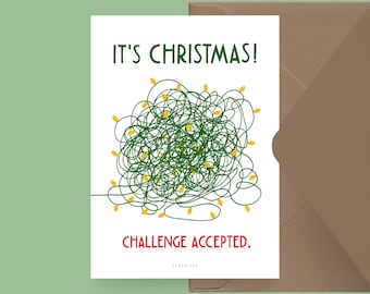 Cartolina di Natale / SFIDA DI NATALE / Divertente cartolina di Natale con lucine e scritta divertente - per amici, famiglia