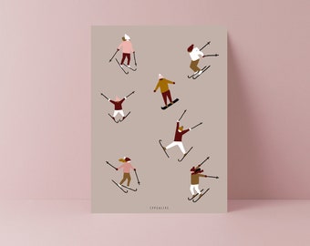 Christmas Card / Skier / Minimalistic Holiday Card with Skier as a gift present for Family and Friends Winter theme in a scandi style