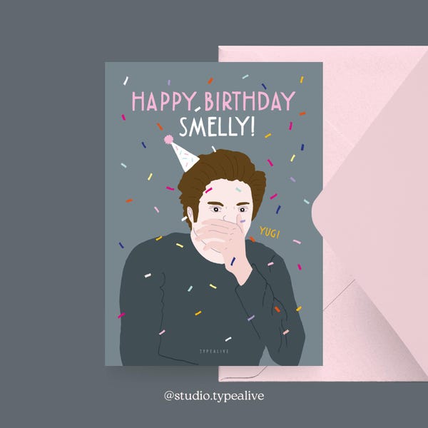 Birthday card / SMELLY / Funny vampire birthday card – Edward smells Bella, with saying, 30th or 40th birthday for your girlfriend