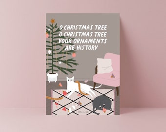 Christmas card / C005 Ornaments / funny Christmas card with cats for cat owners gift with funny saying friends family