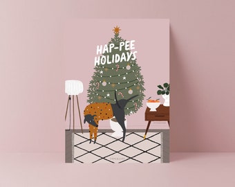 Weihnachtskarte / D006 Happee Holidays / witzige Karte zu Weihnachten Hund für Hundehalter als Geschenk mit lustigem Spruch Galgo Liebhaber