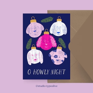 Carte de Noël / HOWLY NIGHT / Carte postale amusante pour Noël avec des chiens et un dicton amusant - pour les amis, la famille, les collègues