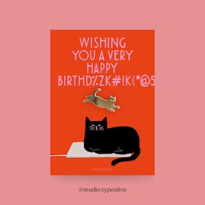 Distintivo / GATTO DI COMPLEANNO N. 2 / Spilla in ottone a forma di gatto con biglietto e frase divertente, come portafortuna o come regalo per gli amanti dei gatti
